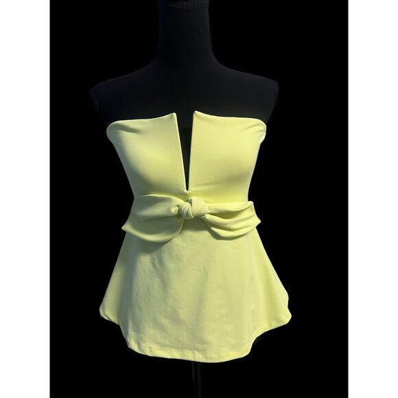 Susana Monaco Strapless Bow Front Top Lemon Yellow, BABY DOLL, SM - Picture 1 of 15